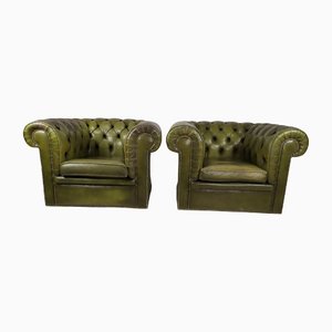 Chesterfield Leather Armchairs, Set of 2