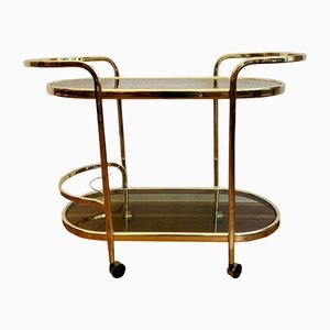 Golden Serving Trolley With Glass Trays, 1970s
