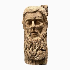 Carved Wooden Head of Man with Beard