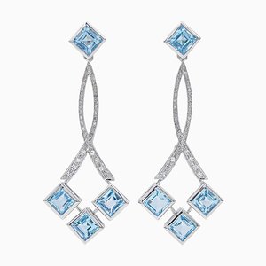 14 Karat White Gold Dangle Earrings with Topazs and Diamonds, Set of 2