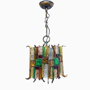 Brutalist Style Chandelier in Glass Metal from Poliarte Longobard, 1960s