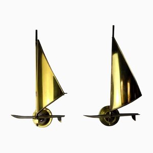 Mid-Century Italian Sailboat Sconces in Brass, 1950s, Set of 2