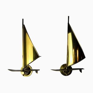 Mid-Century Italian Sailboat Sconces in Brass, 1950s, Set of 2