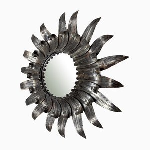 Italian Silvered Sun Mirror with Silver Leaf from Forge, 1970
