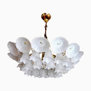 Lámpara de araña italiana floral de cristal de Murano, años 70