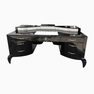 Large Art Deco Desk in in Lacquer & Black Parchment Leather by Assi D´asolo, Italy