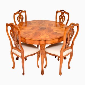 Antiker niederländischer Esstisch & Stühle aus Olivenholz, 5er Set