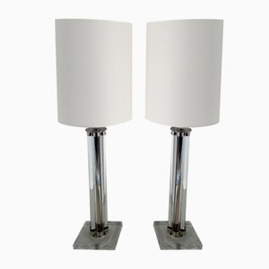 Table Lamp in Murano Glass and Brass with White Lampshade, Set of 2