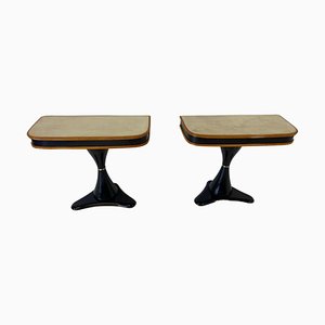 Italian Art Deco Black Lacquer Consoles in Maple and Brass, 1940s, Set of 2