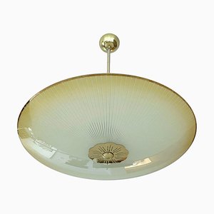 Mid-Century Art Deco Pendant Light in Brass and Glass, 1950s