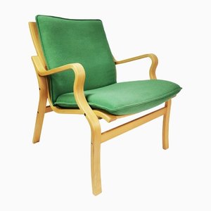 Danish Modern Armchair in Green Fabric, 1970s