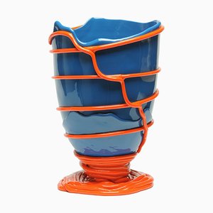 Blau-marineblaue matt-orange Pompitu II Vase von Gaetano Pesce für Fish Design