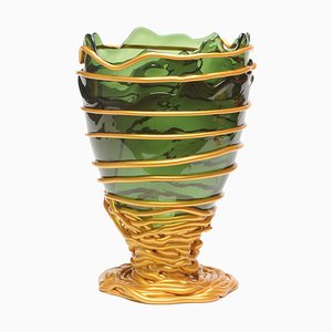 Bottle Green, Matt Gold Pompitu II Vase by Gaetano Pesce for Fish Design