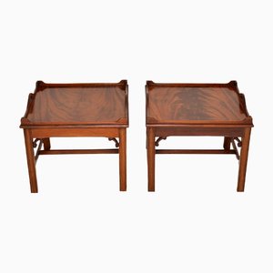 Antique Flame Mahogany Tray Top Side Tables, Set of 2