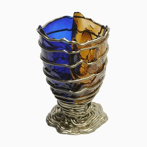 Pompitu II Extracolor Vase in Klarblau, Braun und Bronze von Gaetano Pesce für Fish Design