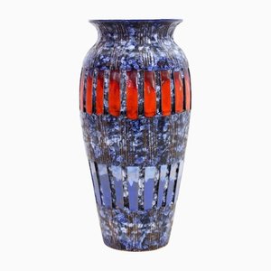 Italian Blue & Red Patterned Ceramic Vase, 1970s