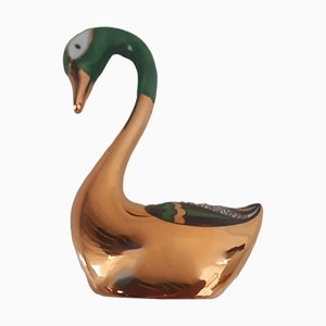 Cisne Mid-Century de porcelana en oro de 24 k de Artlynsa. España