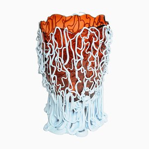 Medusa Vase in dunklem Rubinrot & mattem Pastellblau von Gaetano Pesce für Fish Design