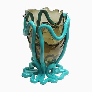 Fumè and Matt Turquoise Indian Summer Vase by Gaetano Pesce for Fish Design