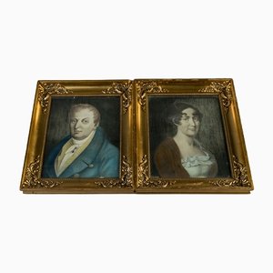 Retratos de Jean Pierre Casadabon y Christine Lerient, década de 1800, pastel, enmarcado. Juego de 2