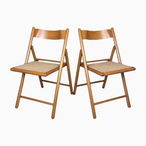Folding Chairs with Rattan Seat, Italy, 1980s, Set of 2