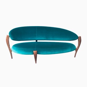 Postmodern Italian Floating Free Form Curved Sofa with Sculptural Copper Base