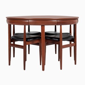 Mid-Century Danish Dining Table & Chairs in Teak & Leatherette by Hans Olsen for Frem Røjle, 1960s, Set of 5