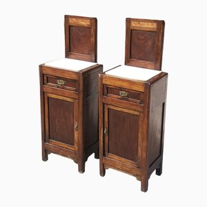 Walnut Bedside Tables with Marble Tops, Italy, 1940s, Set of 2