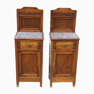 Liberty Era Walnut Bedside Tables with Marble Top, Set of 2