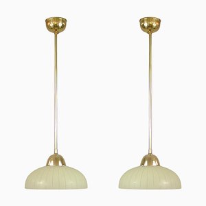 Swedish Striped Glass and Brass Pendants, 1950s, Set of 2