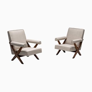 Teak PJ-SI-48-A Lounge Chairs by Pierre Jeanerette, India, 1960s