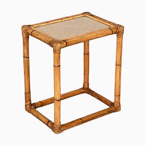 Mid-Century Italian Bamboo and Wicker Side Table, 1970s