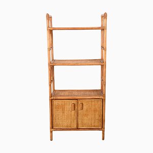 Mid-Century Italian Rattan and Bamboo Bookcase with Doors, 1970s