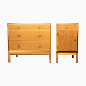 Vintage Blonde Satinwood Chest of Drawers and Cabinet by Stag, Set of 2