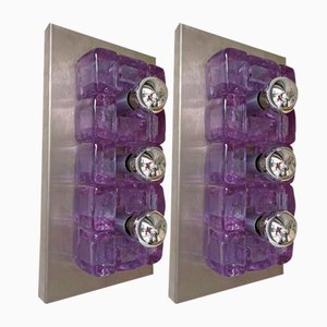 Italian Glass Cube and Stainless Steel Sconces from Poliarte, 1970s, Set of 2