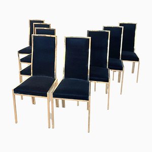 Blue Velvet Dining Chairs, Italy, 1970s, Set of 8