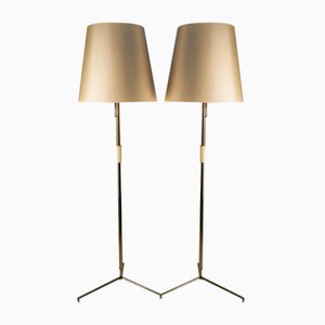 Large Brass Floor Lamps Helios Mod. 2035 by J. T. Kalmar 1960s, Set of 2