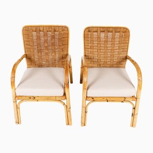 Armchairs in Rattan, 1950, Set of 2