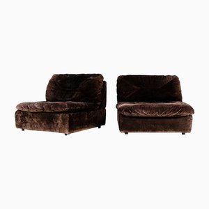 Alcantara Lounge Chairs in Brown from Ligne Roset, 1970, Set of 2