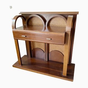 Italian Dressing Table in Wood and Rattan Weave, Set of 2