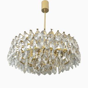 Austrian Gold-Plated Ceiling Lamp in Brass with Crystal Glass Hangers from Bakalowits & Sons, 1960s