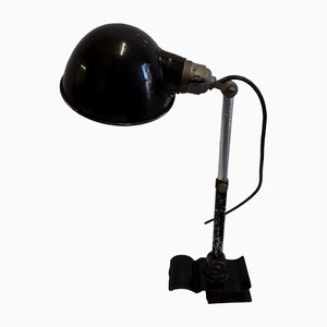 Antique Art Deco Adjustable Desk Lamp in Black Painted Metal With Clamp Foot, 1920s
