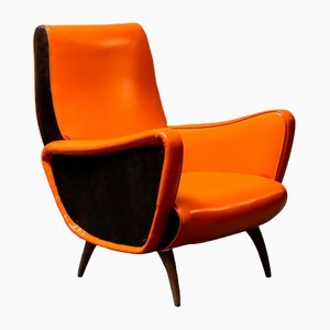 Vintage Orange & Schwarzer Skai Sessel im Zanuso Stil, 1960er