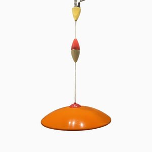 Lampe à Suspension Mid-Century en Plastique Orange, Italie
