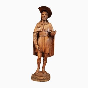 Saint Rocco, Figurative Sculpture, 17th-Century, Wood