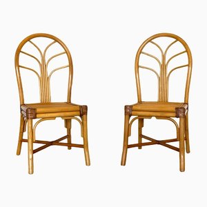 Bamboo & Leather Dining Chairs, 1970s, Set of 2
