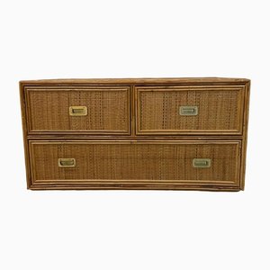 Rattan Chest of Drawers with Brass Handles by Vivai del Sud