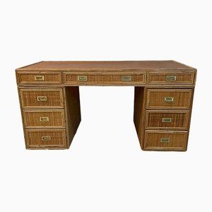 Rattan Desk with Brass Handles by Vivai del Sud
