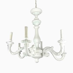 Antique White Lacquered Wood Chandelier