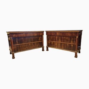 Empire Chest of Drawers in Tuscan Walnut, 1840s, Set of 2
